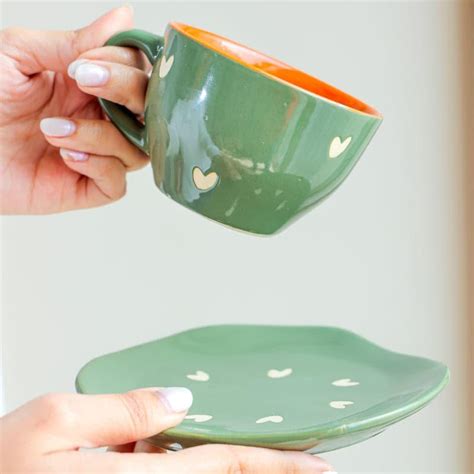 Buy Sweetheart Cup & Saucer Set (300 ML) - Green Online in India | Vaaree