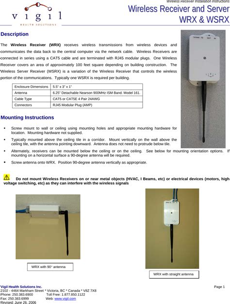 Vigil Health Solutions WRX01 Low Power Transmitter User Manual