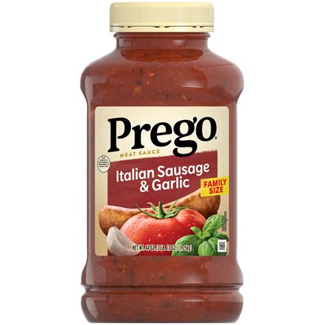Prego Italian Sausage and Garlic Meat Sauce 44 oz Jar, Thick and Smooth ...
