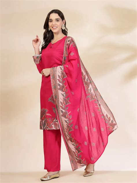 Pink Silk Straight Kurta With Palazzo Dupatta Set – Yufta Store