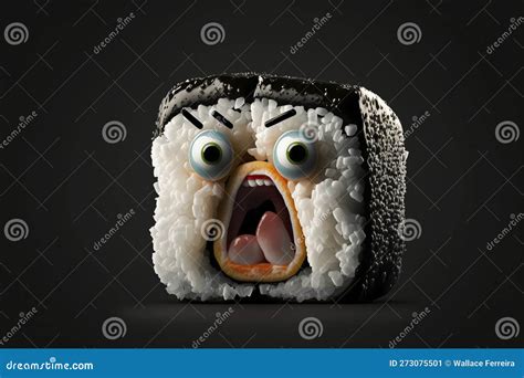 Angry Sushi. Japanese Food Character Illustration. Generative AI. Stock ...