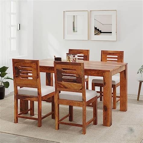 SB Furniture Solid Sheesham Wood 4 Seater Dining Table Set with 4 ...