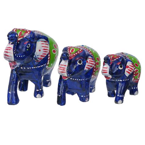 Set of 3 Decorative Elephant Showpiece Animal Figurines- Multicolor ...