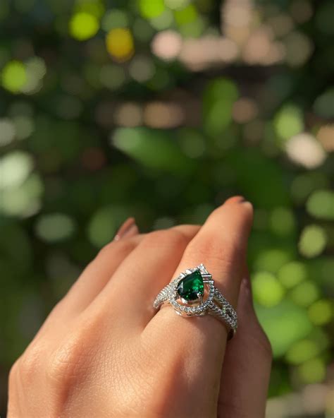 Forest Glow | Signature Teardrop American Diamond Ring in Rhodium Plat ...