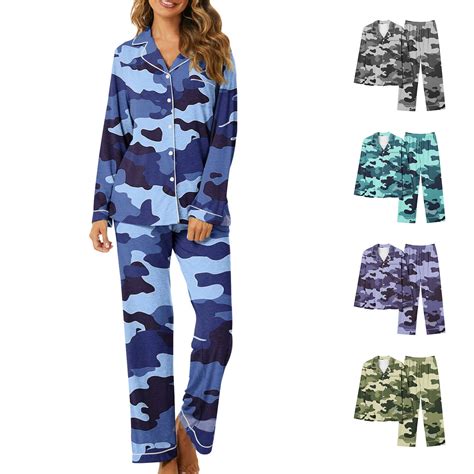 Feancey Womens Lounge Pajama Sets Camo Print Sleepwear Two Piece Fall ...