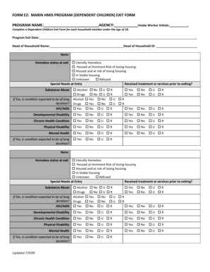 Fillable Online sutter networkofcare HMIS Dependent Children Exit Form ...