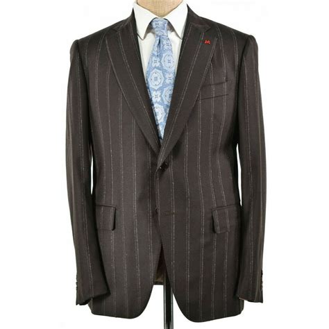 Isaia NWT Suit Size 52 42R In Dark Brown Flannel Chalk Stripe 130's ...