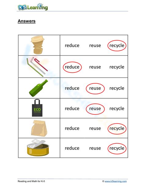 Image result for Recycle Worksheet