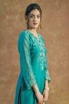 Buy Green Mul Chanderi Silk Hand Embroidered Zari V Neck Kurta Sharara ...