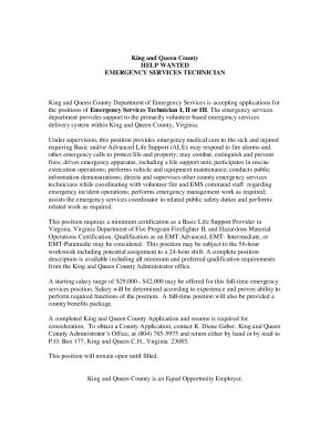 Fillable Online Help Wanted Emergency Services Technician Full ... Fax ...