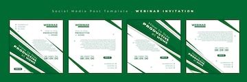 Set of social media post with green and white background for webinar ...