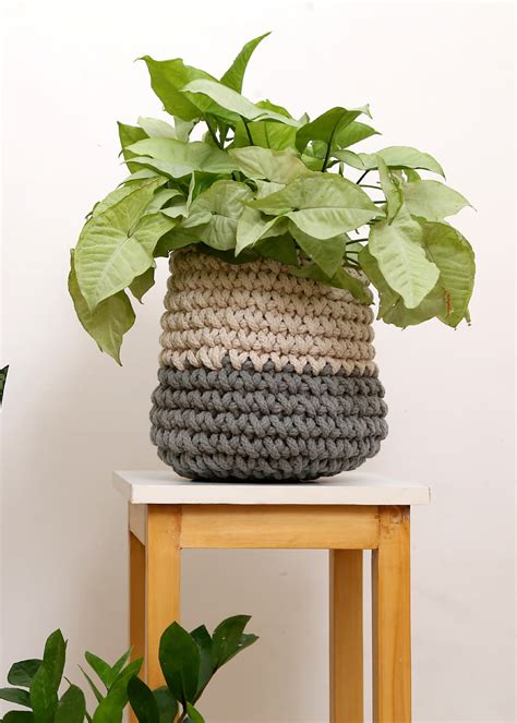Get White & Grey Cotton Rope Planter Basket- 12 x 12 inches at ₹ 1199 ...