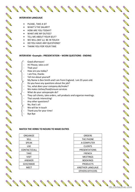 Job Interview Dialogue Worksheet 的图像结果