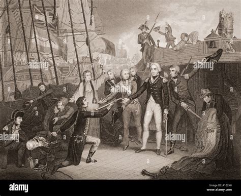 Admiral Nelson receiving Spanish Admiral's sword on board the San Josef ...