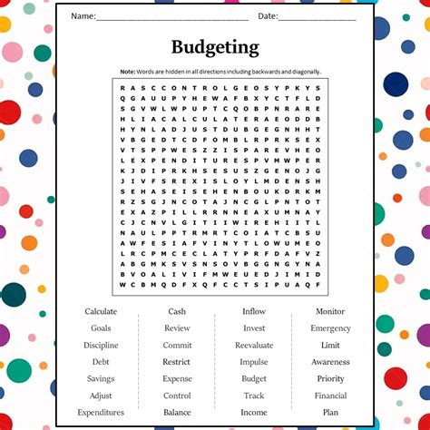 Budgeting Word Search Puzzle Worksheet Activity PDF – PrintableBazaar