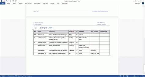 Image result for Data Dictionary Template Example