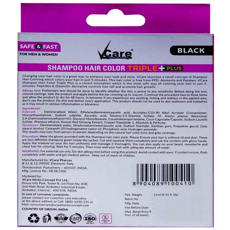 Vcare Triple Plus Hair Color Shampoo, 15 ml Price, Uses, Side Effects ...