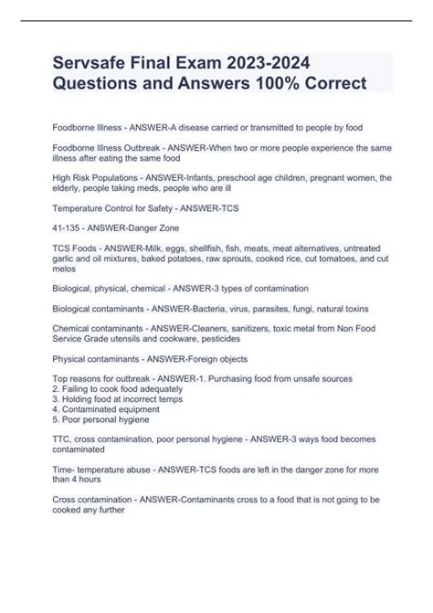 Servsafe Final Exam Questions and Answers 100% Correct - ServSafe ...