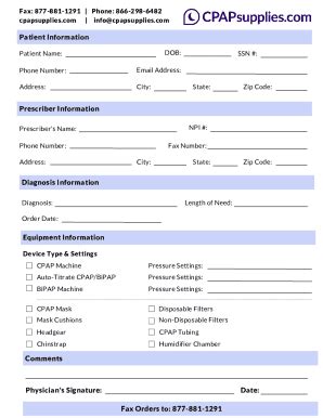 Image result for CPAP Order Form Examples