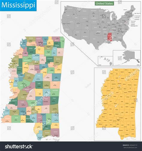 Map Mississippi State Designed Illustration Counties Stock Illustration ...
