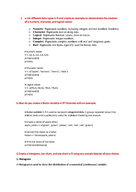 R Programming: Data Types, Vectors, and Visualization Techniques - Studocu