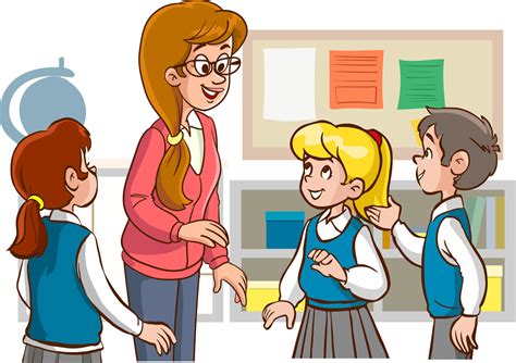 teacher and students are studying in the classroom cartoon vector ...