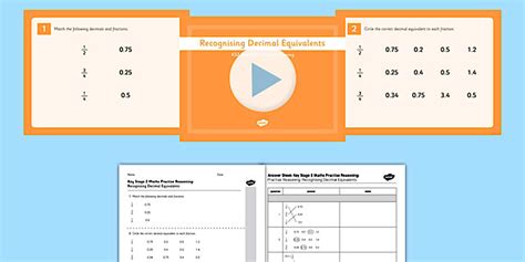 KS2 Test Practice Recognising Decimal Equivalents Pack