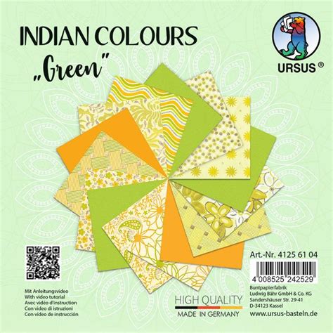 URSUS Spezialpapiere Indian Colours, green, 13,7 x 13,7 cm, 10 Blatt ...