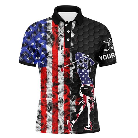 American Flag Mens Black Golf Polo Shirt Custom Name Patriotic Unique ...