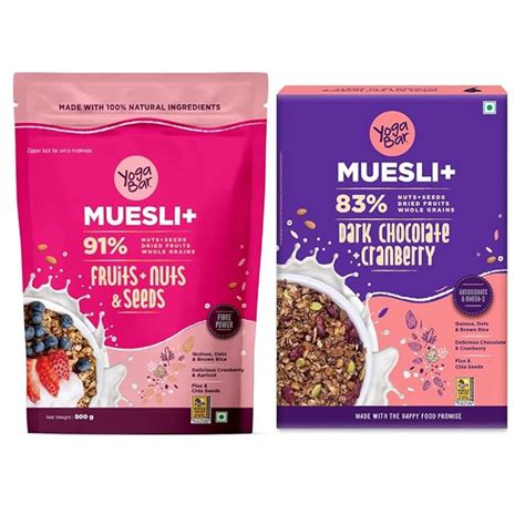 Yogabar Wholegrain Muesli 1kg (500g x 2) Dark Chocolate Muesli & Muesli ...