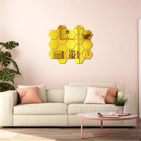 Buy WallDaddy Mirror Stickers for Wall | Pack of (17 Gold Hexagun - 3D ...