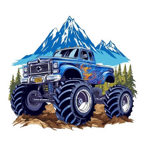 Blue Thunder Monster Truck Clipart With Mountain And Nature Background ...