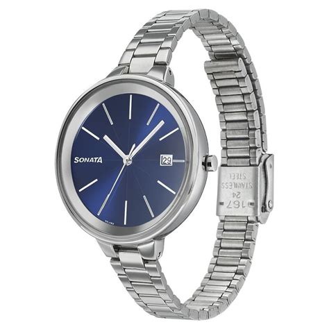Buy Online Sonata Quartz Analog Blue Dial Stainless Steel Strap Watch ...