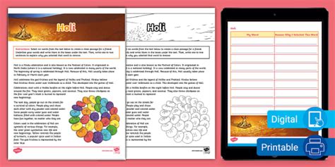 Fourth Grade Holi Reverse Cloze Activity (teacher made)