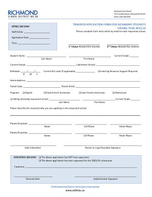 Fillable Online sd38 bc TRANSFER APPLICATION FORM FOR RICHMOND STUDENTS ...
