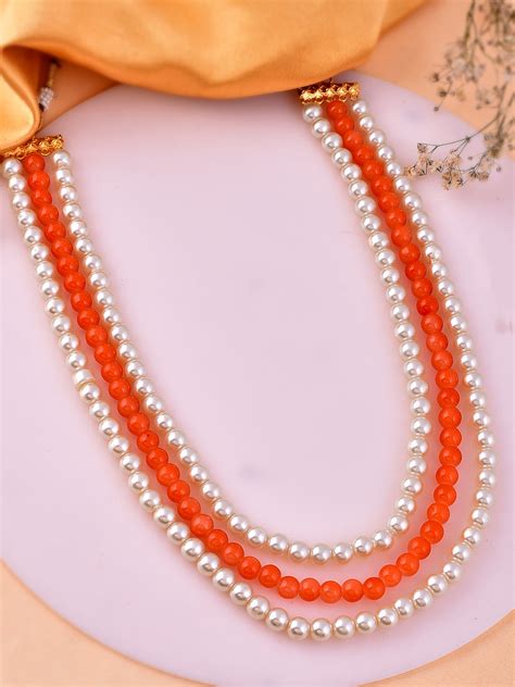 Buy Orange Pearls Layered Necklaces for Women Online at Silvermerc ...