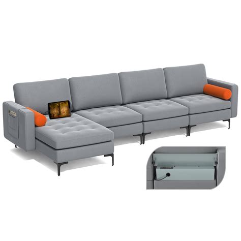 Buy Giantex Extra-Large 4 Seat Sofa, Sectional Couch with USB Ports, 3 ...