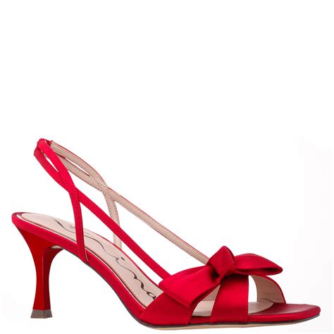 Womens Lizette Red Satin with Bow Slingback Sandals on a Mid-Heel ...