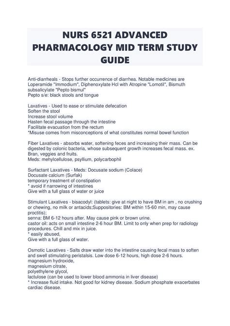 NURS 6521 ADVANCED PHARMACOLOGY MID TERM STUDY GUIDE LATEST 2023/2024 - WALDEN UNIVERSITY ...