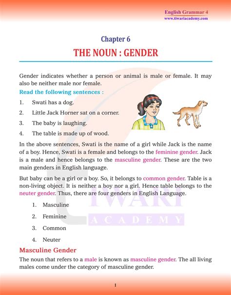CBSE NCERT Class 4 English Grammar Chapter 6 Noun’s Gender in PDF.