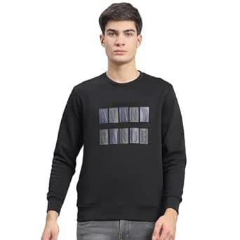 Buy Monte Carlo Mens Black Printed Round Neck Full Sleeve Casual ...