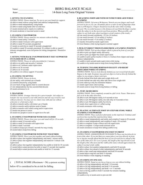 Berg Balance Scale Printable - Printable Word Searches