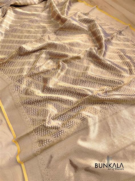 Shop Brown Soft Tissue Stripe Heritage Design Handloom Banarasi Saree ...