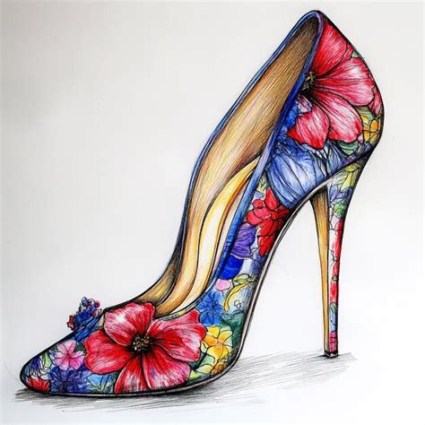 A drawing of a shoe with flowers on it | Premium AI-generated image