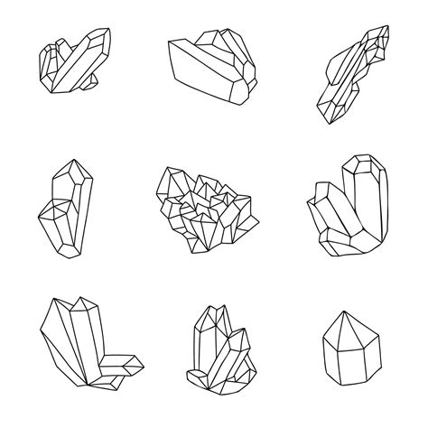 Healing crystals outline set, hand drawn gems and minerals silhouettes isolated on a white ...