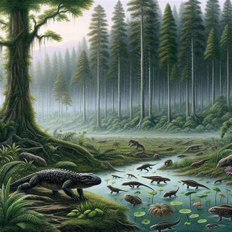 Devonian Epoch (419 – 359 million years ago) – First amphibians; forests spread.