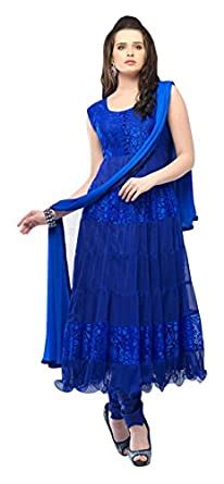 Buy Maa Krupa Fashion Women's Chiffon Unstitched Dress Material (Blue ...