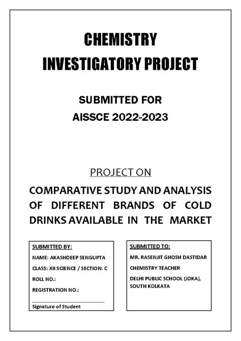 Comparative Analysis of Cold Drinks: Chemistry Project Class 12 - Studocu