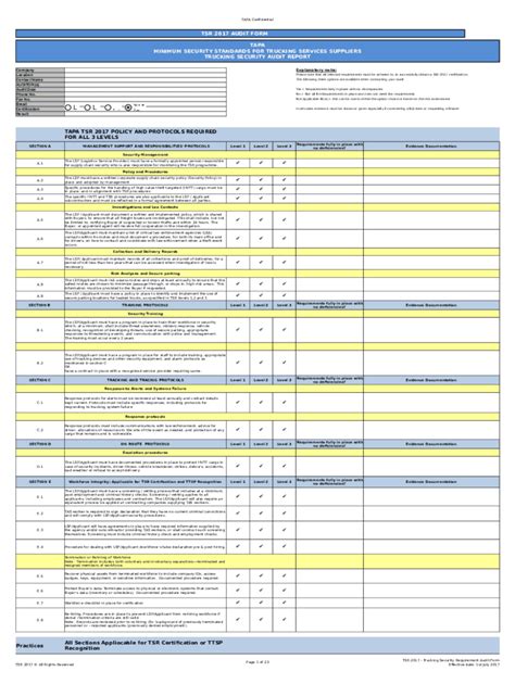 TAPA TSR 2017 Audit Form - Blank Fillable Template | Fill Out, Print ...