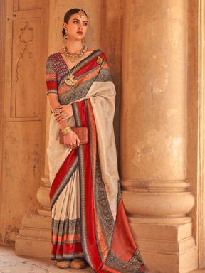 Cream Woven Design Patola Soft Silk Saree - VJV Now - India